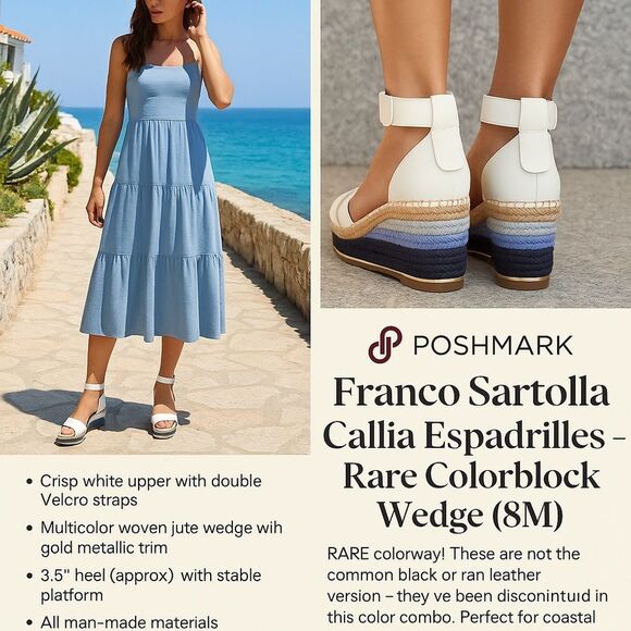 Franco Sarto RARE Colorblock Espadrille Wedges sz 8 - Picture 1 of 11